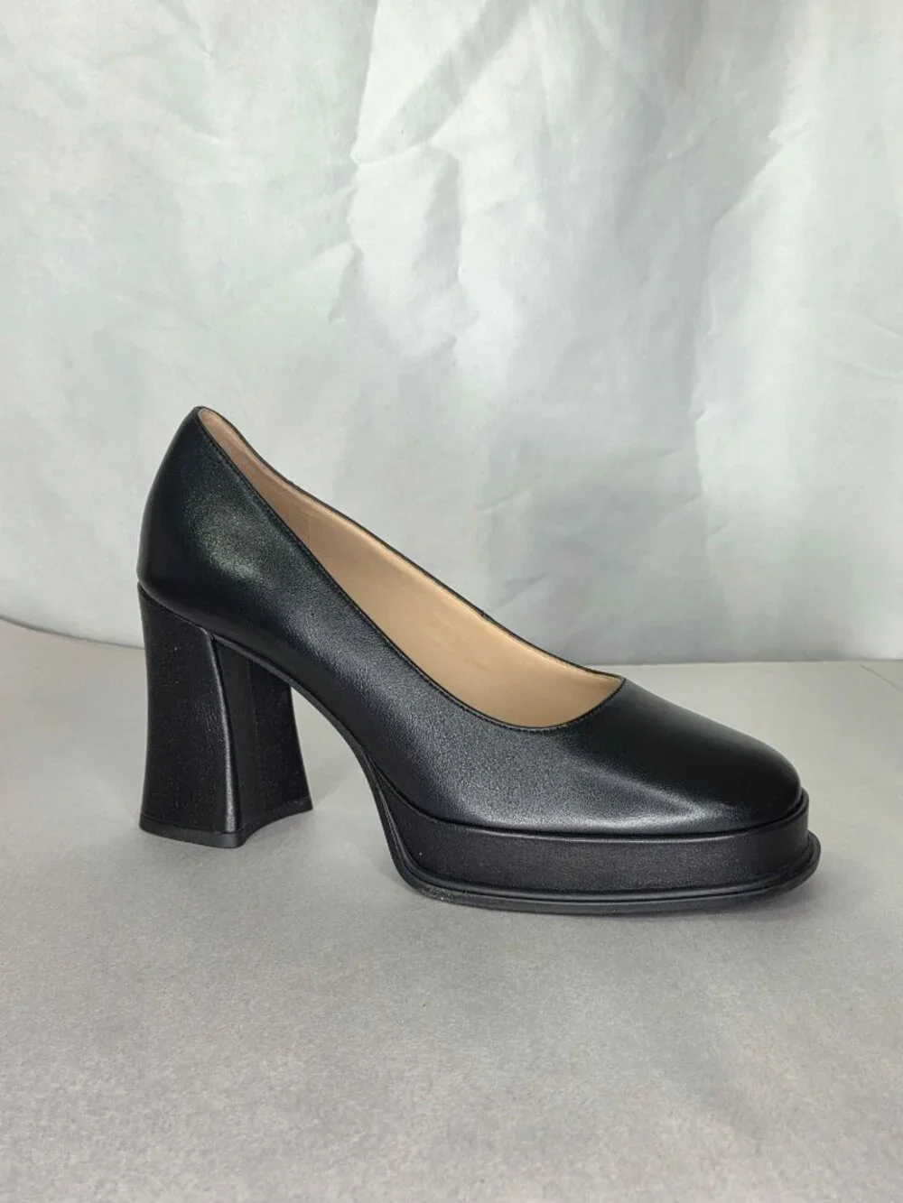 COACH Sculpted Block Heel Black Leather Pumps, Size: 8 B